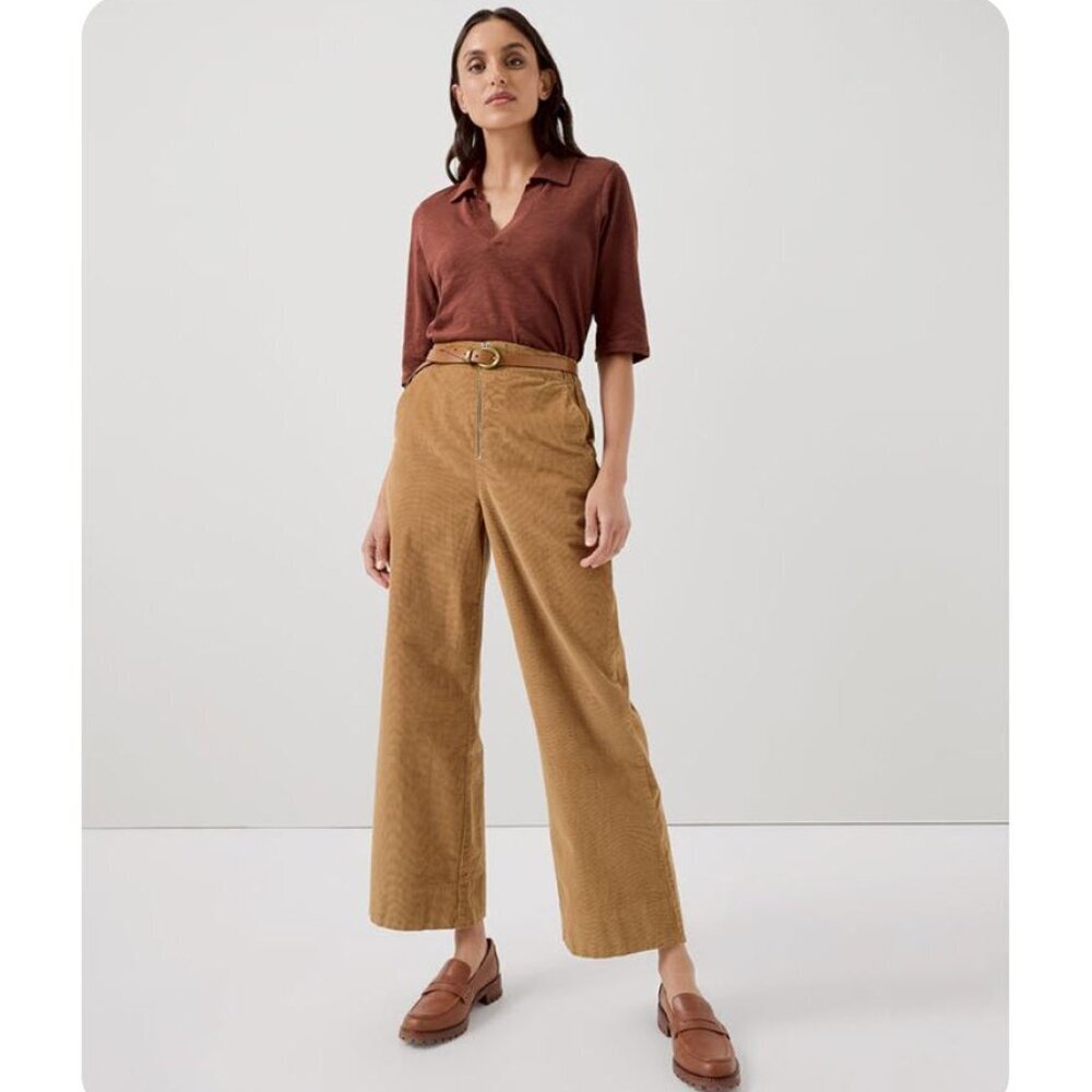 Adolfo Dominguez Corduroy Wide Leg Crop Pants Brown 6 Italy Preppy Quiet Luxury